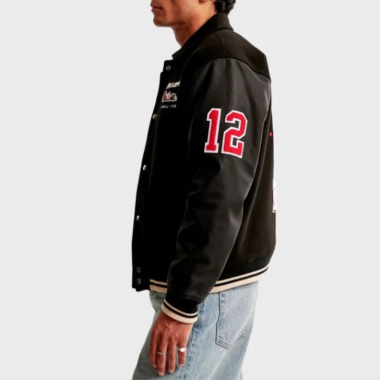 2024AbercrombieFormula1TeamMcLarenBlackVarsityBomberJacketsale