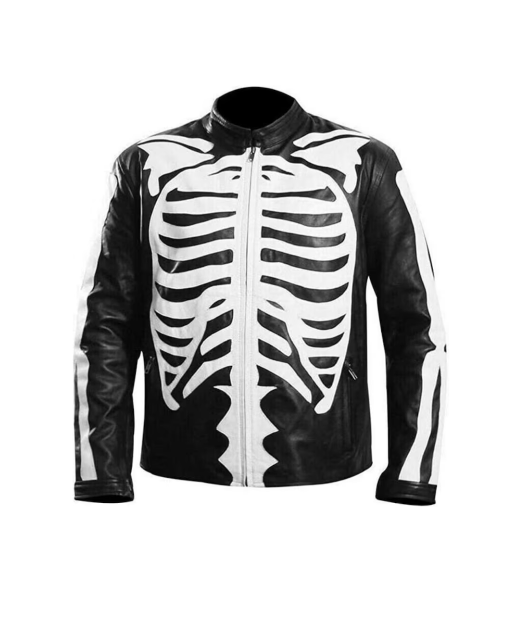 Men Black Halloween Skeleton Style Leather Jacket