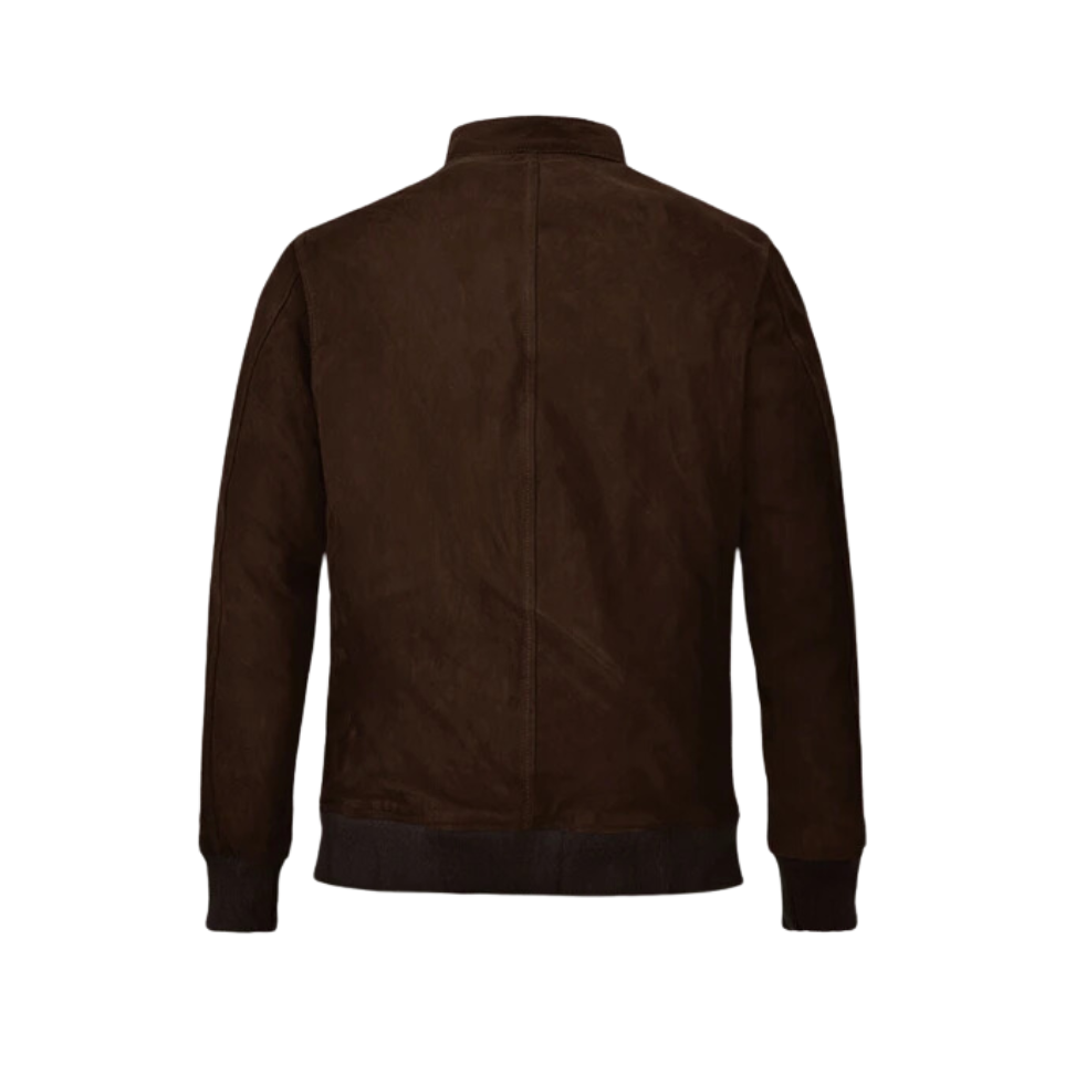 Men Dark Brown Suede Simple Zipper Jacket