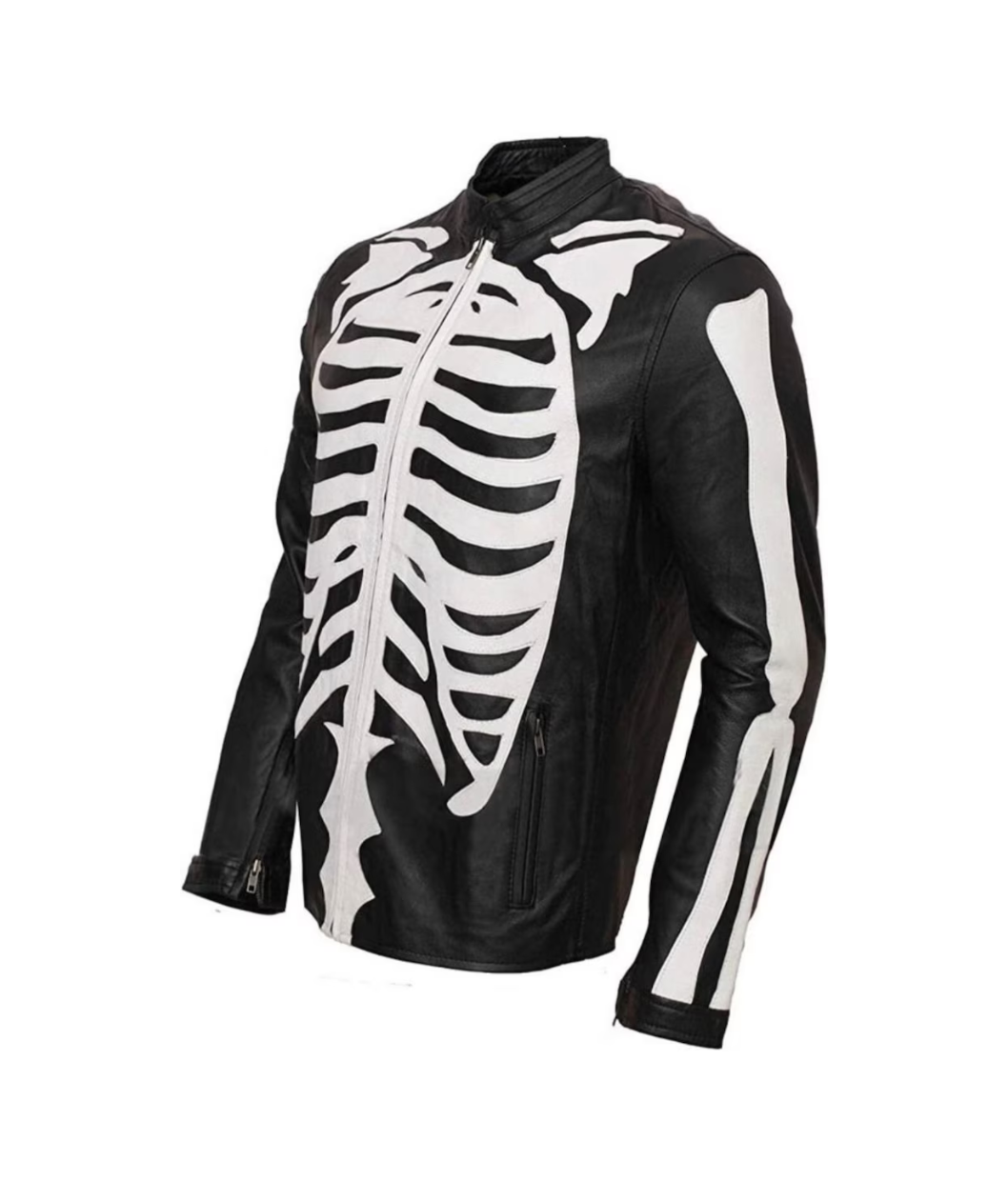 Men Black Halloween Skeleton Style Leather Jacket