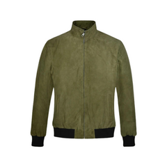 Men Woodland Green Suede Simple Zipper Jacket