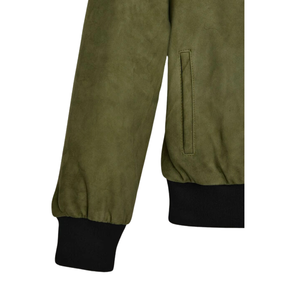Men Woodland Green Suede Simple Zipper Jacket