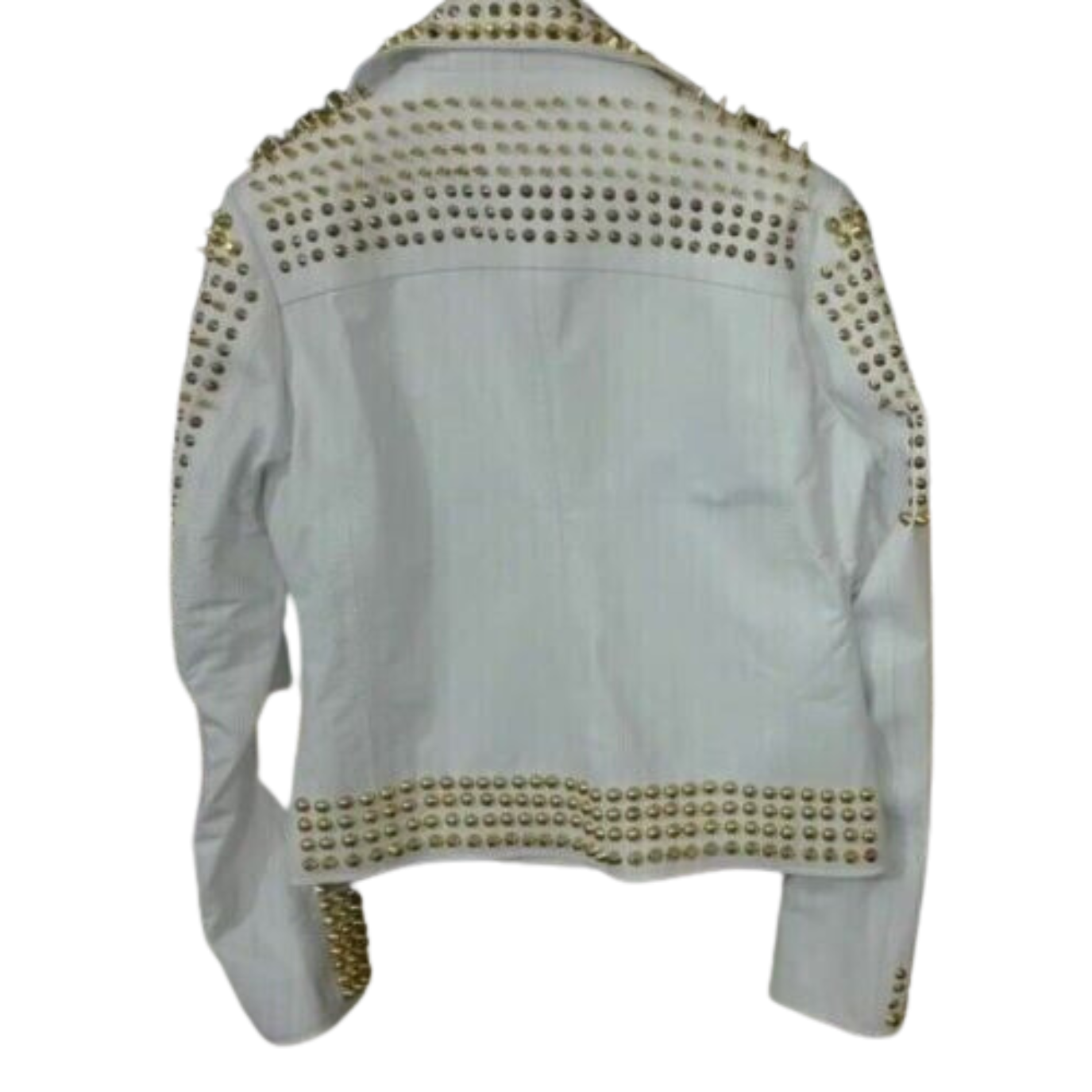 Women White Stylish Golden Studded Leather Jacket