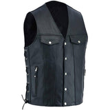 Men Black Leather Vest Side Zipper Pockets