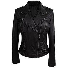 Women Black Biker Vintage Rock Style Leather Jacket