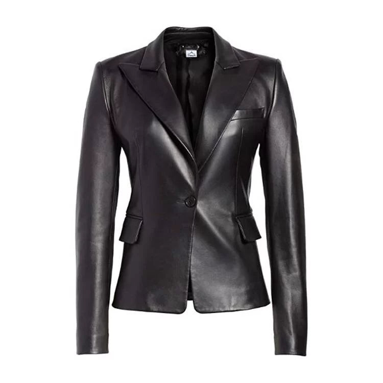 Women Black Coat Blazer Leather