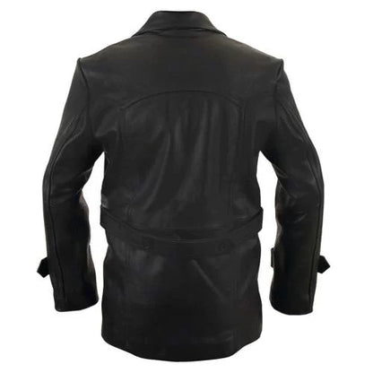 Men Black Long Distressed Leather Coat