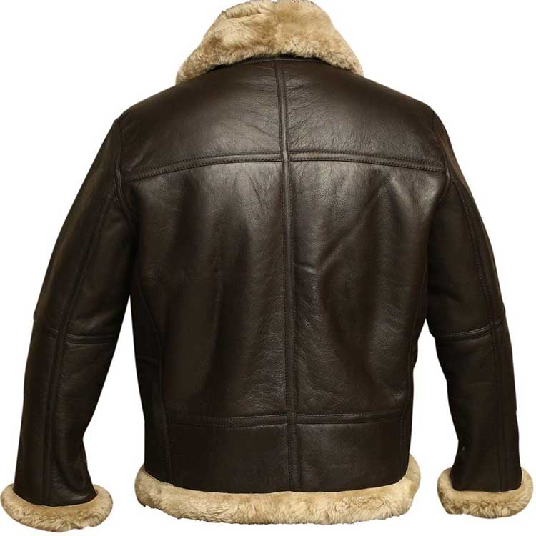 Men Dark Brown Shearling Fur Collar Leather Jacket