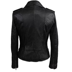 Women Black Biker Vintage Rock Style Leather Jacket