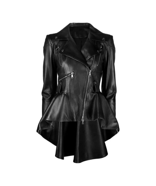 Women Frock Style Black Leather Jacket