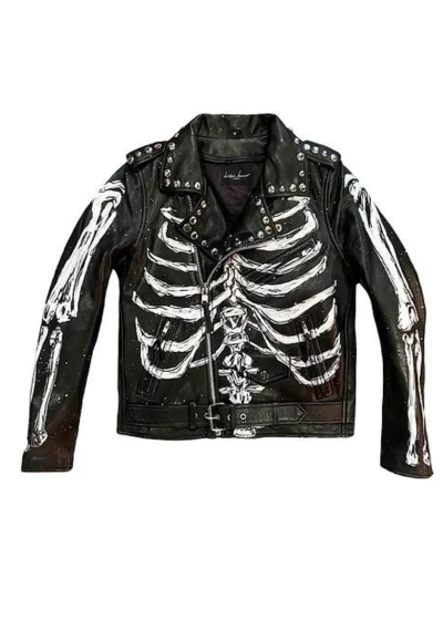 Unisex Black Halloween Skeleton Style Leather Jacket