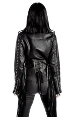 Women Black Halloween Fringe Leather Jacket