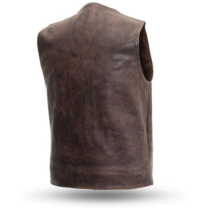 Men Brown Leather Vest Two Pockets
