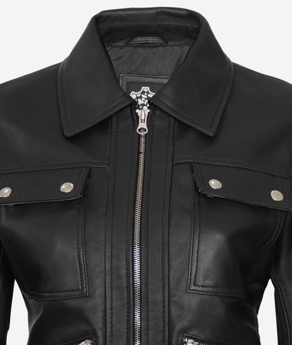 Women Black Bomber Leather Jacket