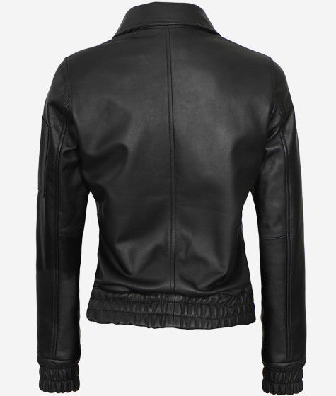 Women Black Bomber Leather Jacket