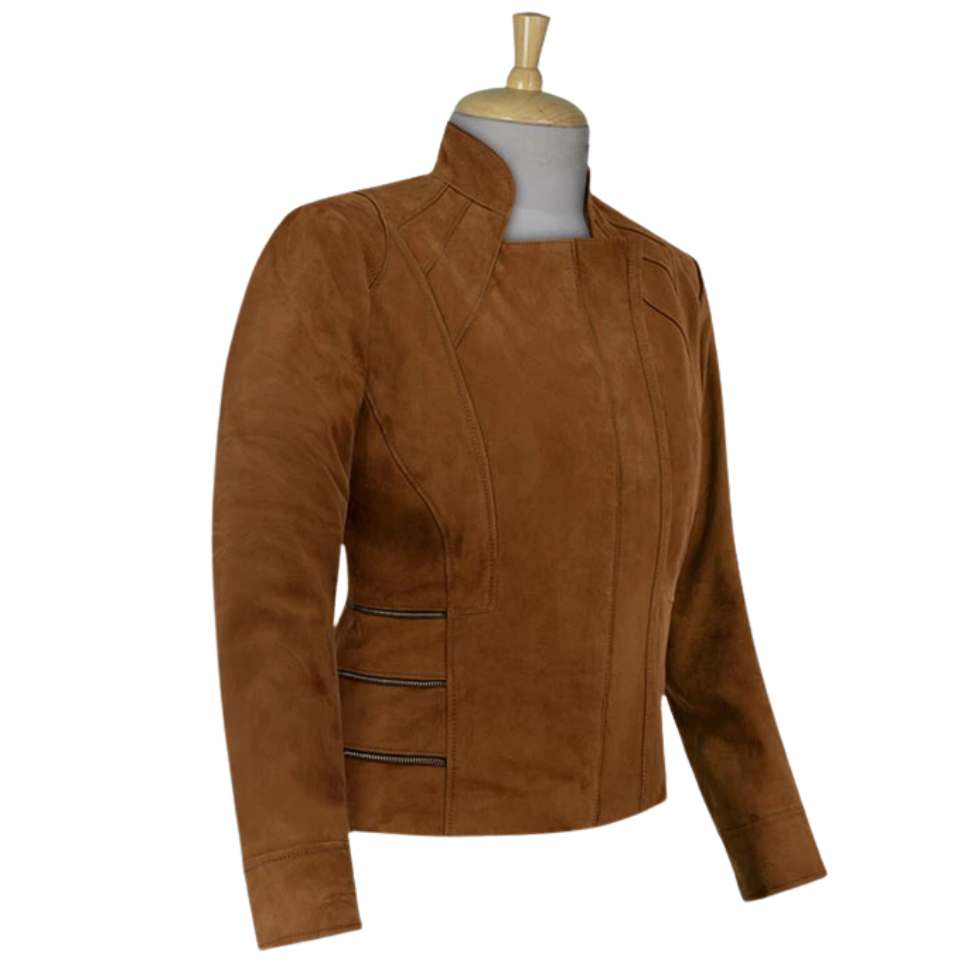 Women Caramel Brown suede Jacket