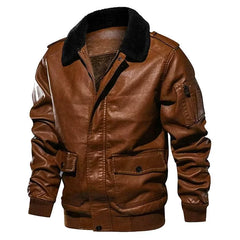 Men Brown Aviator Fur Collar Leather Jacket