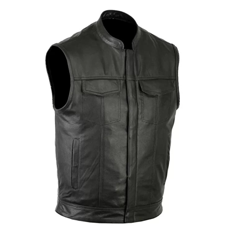 Women Black Leather Vest Biker Style