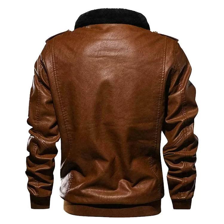 Men Brown Aviator Fur Collar Leather Jacket