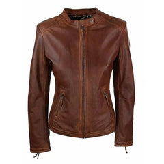Women Brown Biker Vintage Leather Jacket