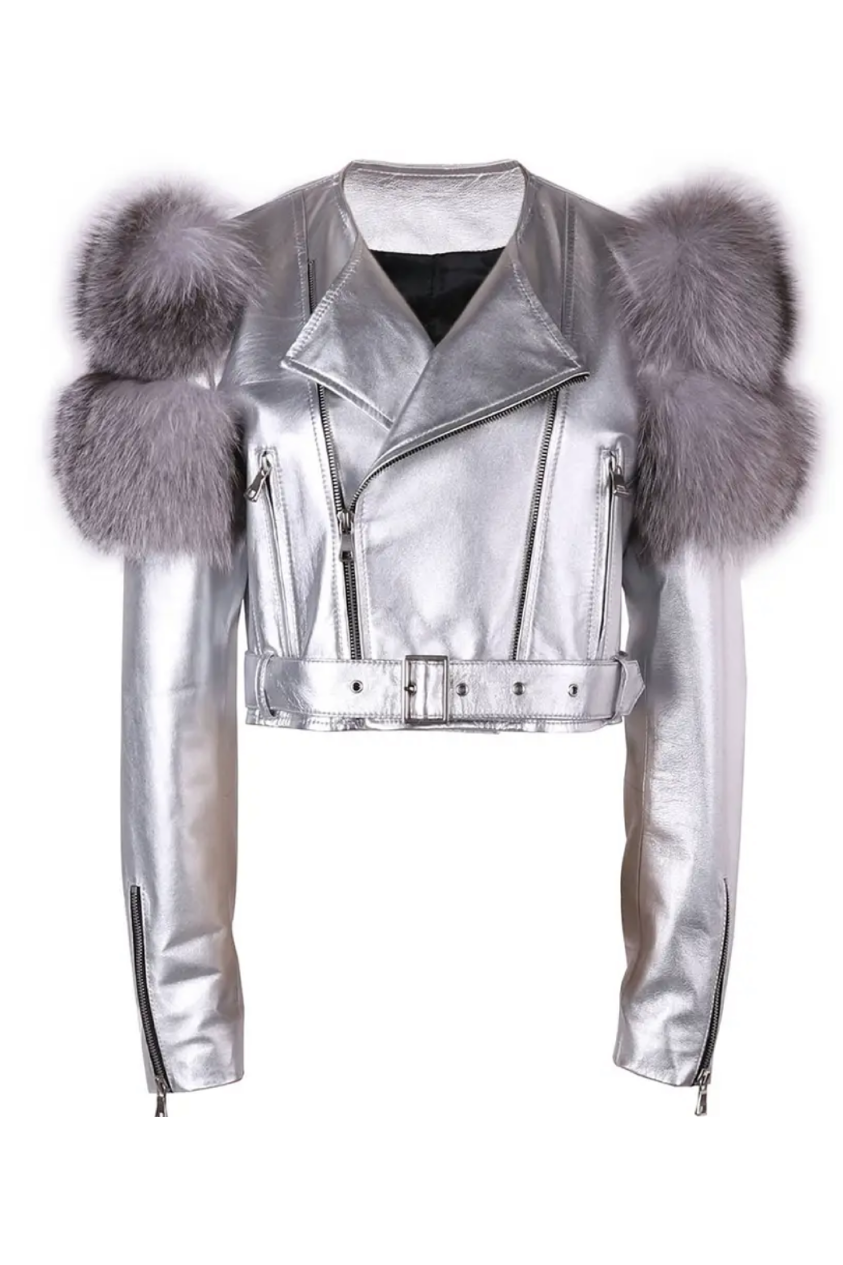 Women Silver Halloween Cannes Style Leather Jacket