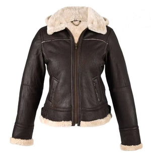 Women Dark Brown Shearling Leather Jacket