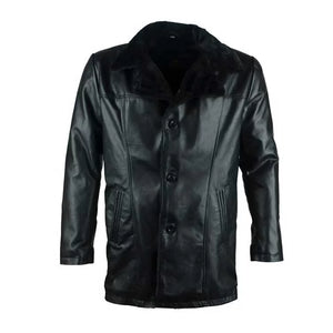 Men Black Fur Shearling Aviator Leather Coat