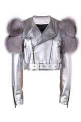 Women Silver Halloween Cannes Style Leather Jacket
