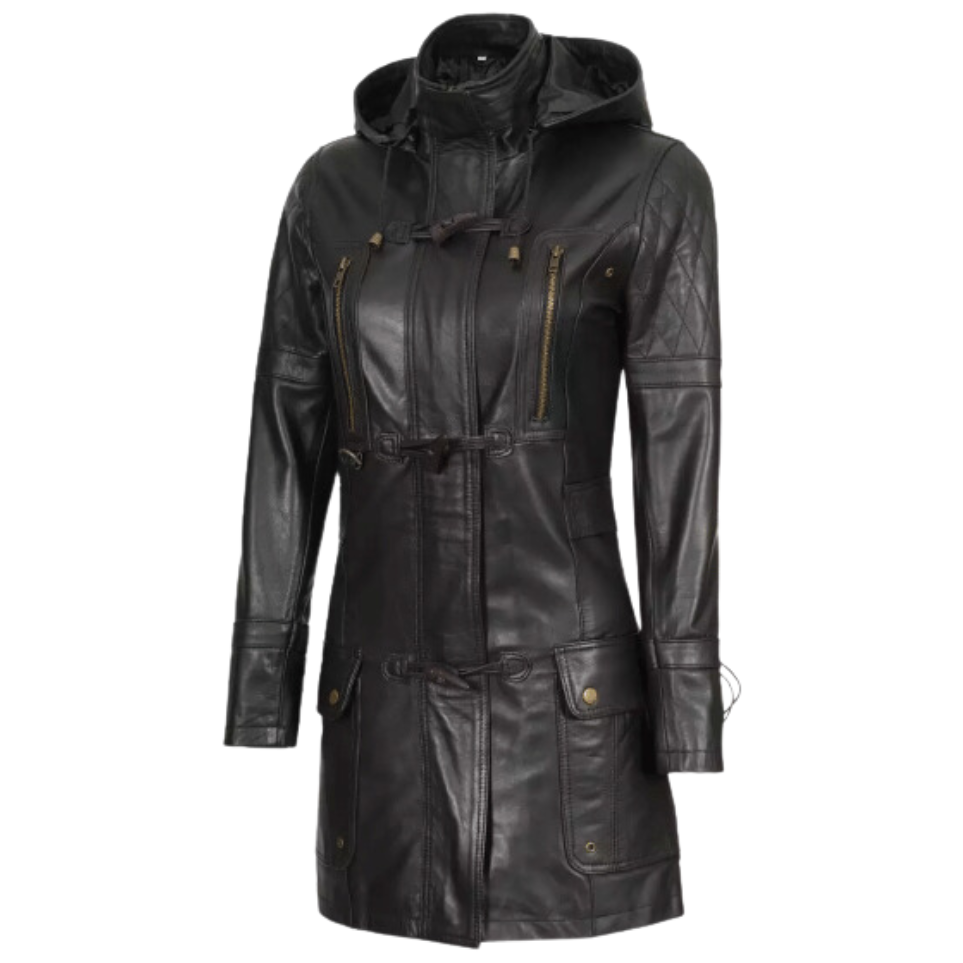Stylish Luxyry Black Leather Parka Women