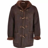 Men Brown Fur Duffle Long Coat with Detachable Hood
