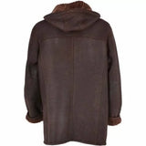 Men Brown Fur Duffle Long Coat with Detachable Hood