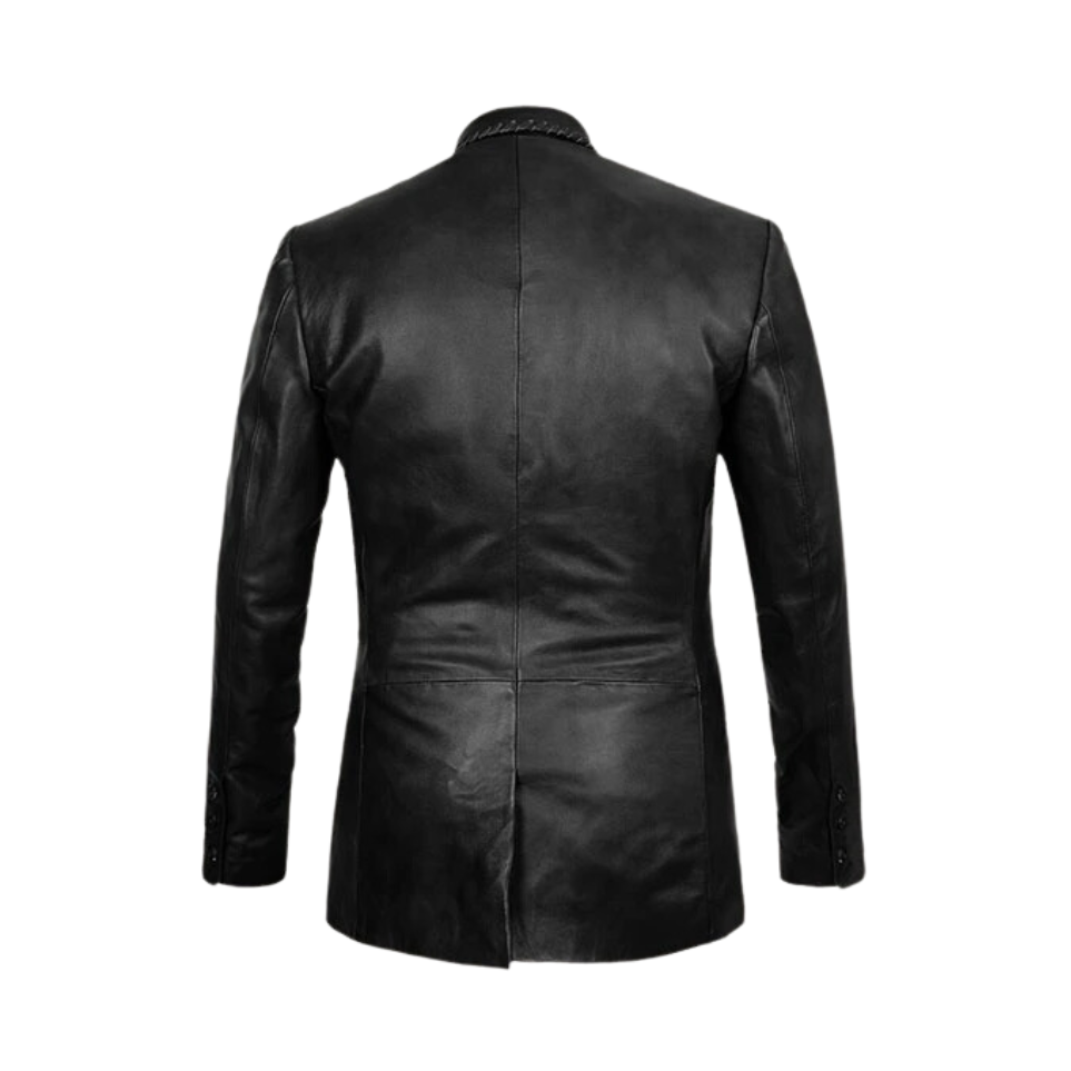 Men Leather Blazer With Stylish Lace Collar