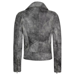 Men Grey Leather Distressed Biker Jacket