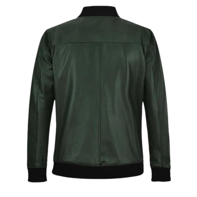 Men Dark Green Bomber Leather Jacket