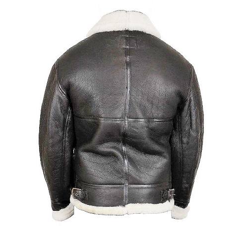 Men Black Aviator White Fur Leather Jacket