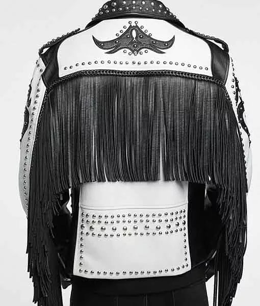 Unisex Black & White Fringe Stylish Leather Jacket