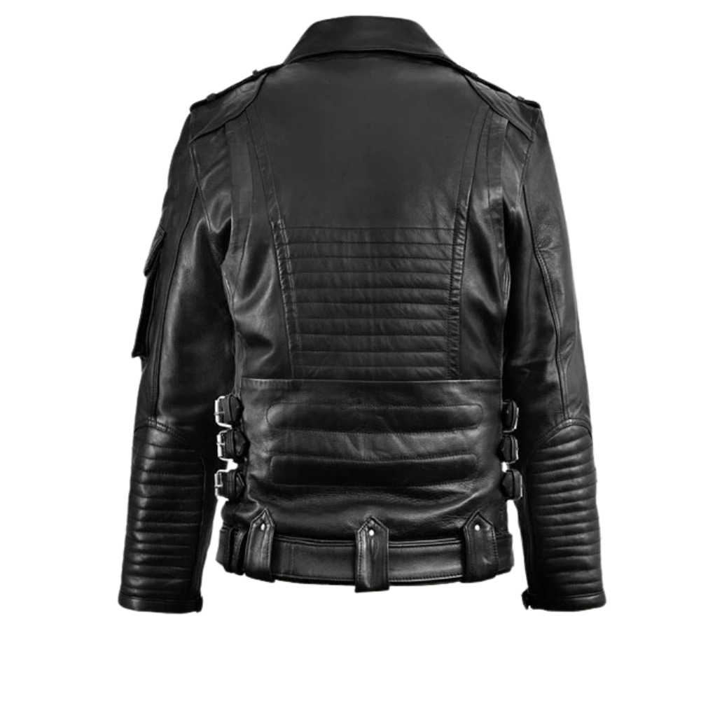 Men Black Heavy Leather Motorcycle Jacket