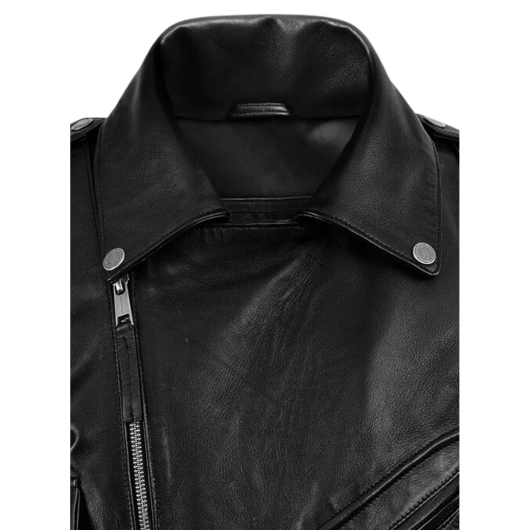 Men Black Heavy Leather Motorcycle Jacket