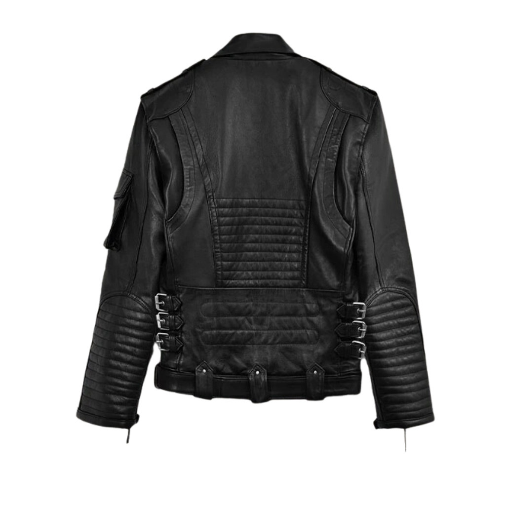 Men Black Heavy Leather Motorcycle Jacket