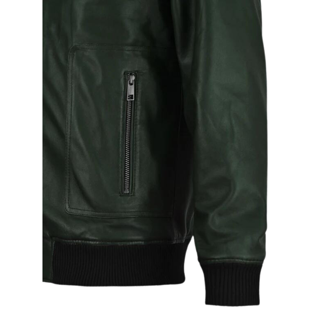 Men Dark Green Bomber Leather Jacket