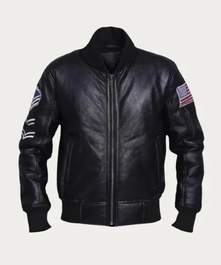 AMERICAN FLAG BLACK LEATHER JACKET