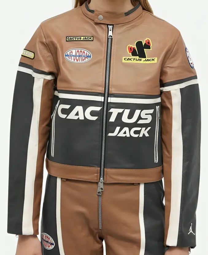 AirJordanCactusJackBrownLeatherBikerJacket