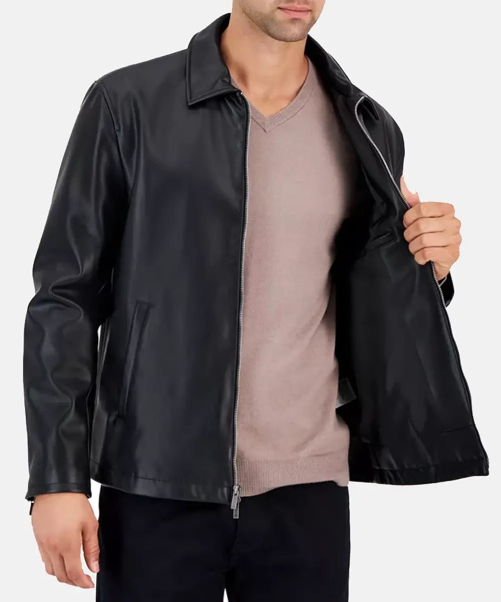 AlfaniMensBlackLeatherMotorcycleJacket