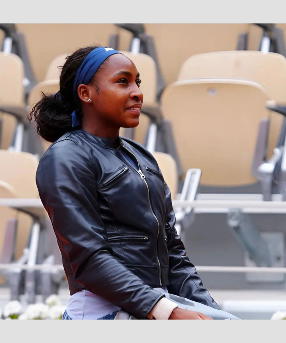 American Tennis Player Coco Gauff Black Leather Jacket
