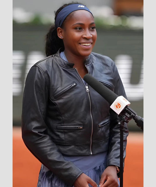 American Tennis Player Coco Gauff Leather Jacket Black