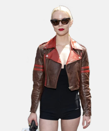 Anya Taylor-Joy Cropped Biker Leather Jacket