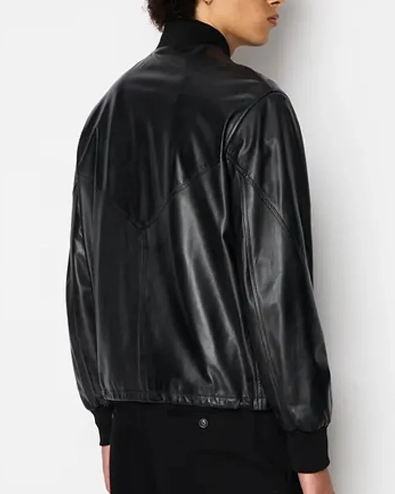 Armani Exchange Black Leather Bomber Jacket