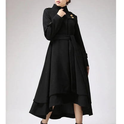 AsymmetricalHemSwingWoolLongCoat