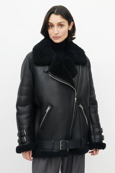 Aviator Flying Black SheepSkin Leather Shearling Jacket