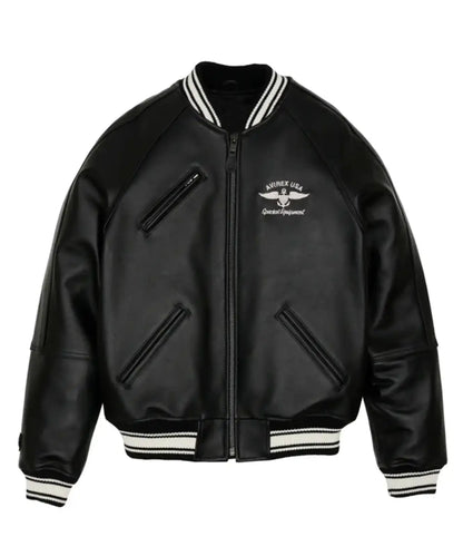 Avirex Stadium Leather Jacket Black